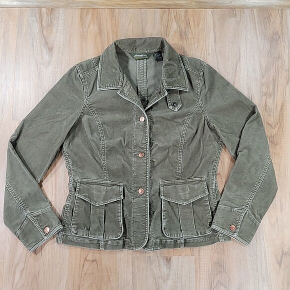 ☔️🔺️Eddie Bauer Olive Corduroy Utility Jacket Medium - Picture 1 of 9